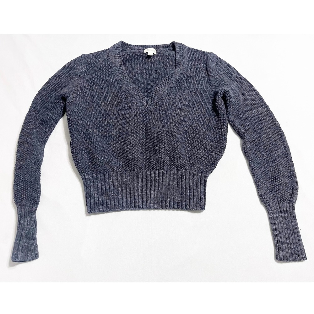Crippen Womens‎ Navy Blue V Neck 100% Cotton Long Sleeve Textured Knit Sweater M